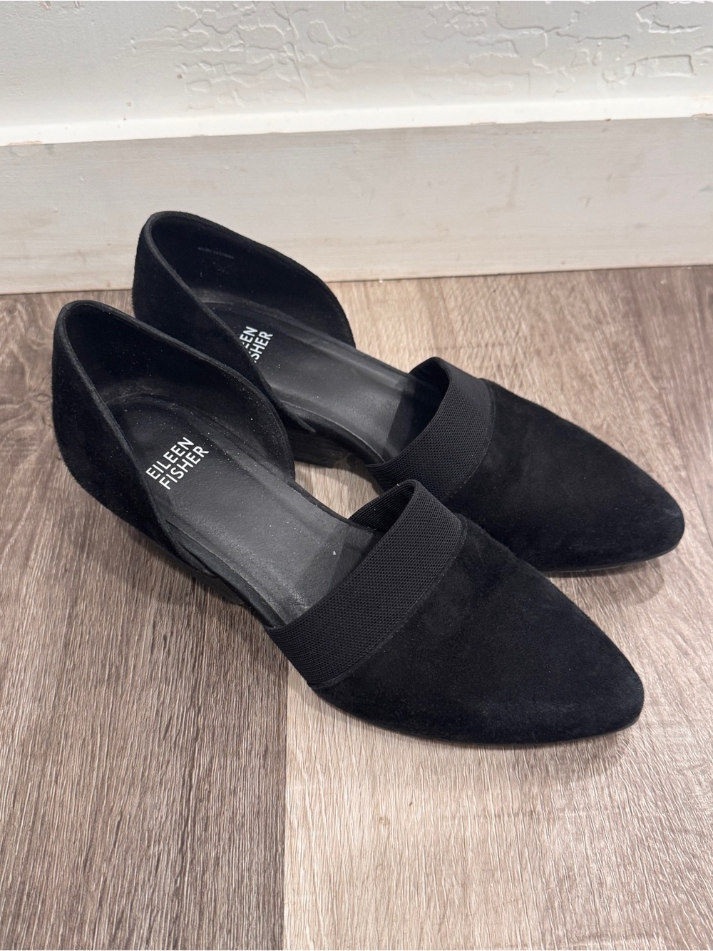 Eileen Fisher Hilly Suede d'Orsay Pump Wedge Heel Women's 7 Black Dress Shoe